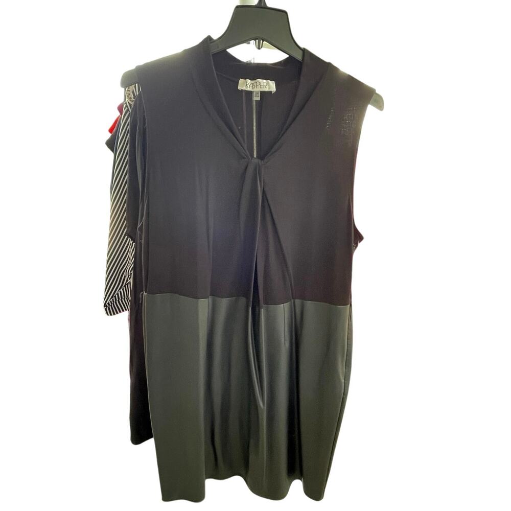 Kasper Black Faux Leather Mixed Media Knee-Length Sheath Dress nwt 20W - Picture 3 of 10